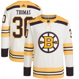Youth Adidas Boston Bruins Tim Thomas Cream 100th Anniversary Primegreen Jersey - Authentic
