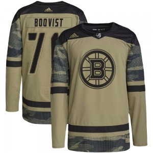 Men's Adidas Boston Bruins Jesper Boqvist Camo Military Appreciation Practice Jersey - Authentic