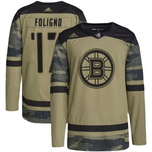 Men's Adidas Boston Bruins Nick Foligno Camo Military Appreciation Practice Jersey - Authentic