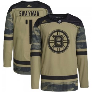 Men's Adidas Boston Bruins Jeremy Swayman Camo Military Appreciation Practice Jersey - Authentic