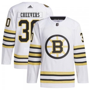 Youth Adidas Boston Bruins Gerry Cheevers White 100th Anniversary Primegreen Jersey - Authentic