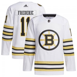 Youth Adidas Boston Bruins Trent Frederic White 100th Anniversary Primegreen Jersey - Authentic