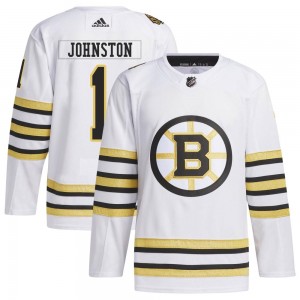 Youth Adidas Boston Bruins Eddie Johnston White 100th Anniversary Primegreen Jersey - Authentic