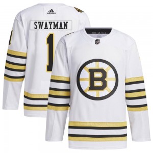 Youth Adidas Boston Bruins Jeremy Swayman White 100th Anniversary Primegreen Jersey - Authentic