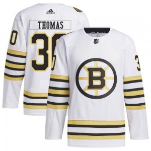 Youth Adidas Boston Bruins Tim Thomas White 100th Anniversary Primegreen Jersey - Authentic