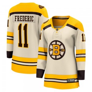 Women's Fanatics Branded Boston Bruins Trent Frederic Cream Breakaway 100th Anniversary Jersey - Premier