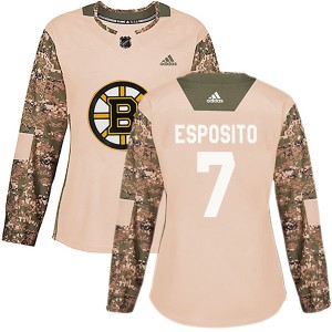 Women's Adidas Boston Bruins Phil Esposito Camo Veterans Day Practice Jersey - Authentic