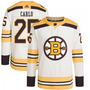 Men's Adidas Boston Bruins Brandon Carlo Cream 100th Anniversary Primegreen Jersey - Authentic