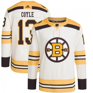 Men's Adidas Boston Bruins Charlie Coyle Cream 100th Anniversary Primegreen Jersey - Authentic