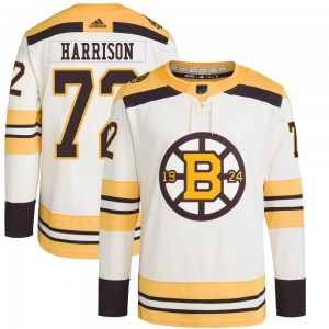 Men's Adidas Boston Bruins Brett Harrison Cream 100th Anniversary Primegreen Jersey - Authentic