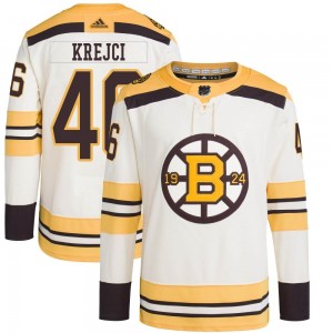 Men's Adidas Boston Bruins David Krejci Cream 100th Anniversary Primegreen Jersey - Authentic
