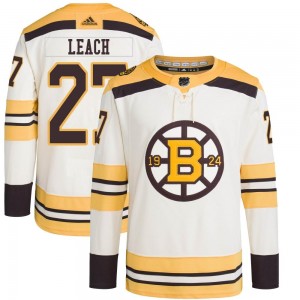 Men's Adidas Boston Bruins Reggie Leach Cream 100th Anniversary Primegreen Jersey - Authentic