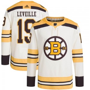 Men's Adidas Boston Bruins Normand Leveille Cream 100th Anniversary Primegreen Jersey - Authentic