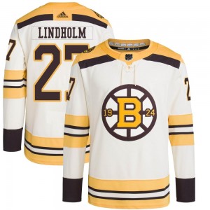 Men's Adidas Boston Bruins Hampus Lindholm Cream 100th Anniversary Primegreen Jersey - Authentic