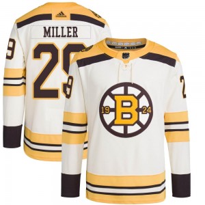 Men's Adidas Boston Bruins Jay Miller Cream 100th Anniversary Primegreen Jersey - Authentic