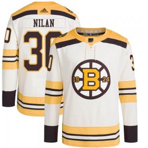 Men's Adidas Boston Bruins Chris Nilan Cream 100th Anniversary Primegreen Jersey - Authentic