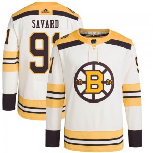 Men's Adidas Boston Bruins Marc Savard Cream 100th Anniversary Primegreen Jersey - Authentic
