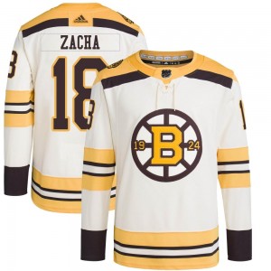 Men's Adidas Boston Bruins Pavel Zacha Cream 100th Anniversary Primegreen Jersey - Authentic