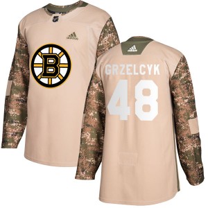 Men's Adidas Boston Bruins Matt Grzelcyk Camo Veterans Day Practice Jersey - Authentic