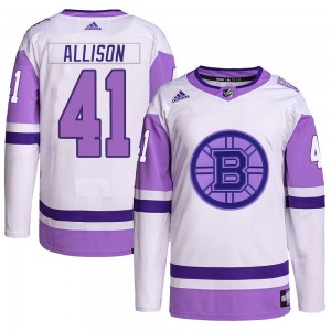 Youth Adidas Boston Bruins Jason Allison White/Purple Hockey Fights Cancer Primegreen Jersey - Authentic