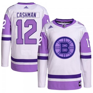 Youth Adidas Boston Bruins Wayne Cashman White/Purple Hockey Fights Cancer Primegreen Jersey - Authentic