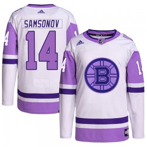 Youth Adidas Boston Bruins Sergei Samsonov White/Purple Hockey Fights Cancer Primegreen Jersey - Authentic