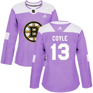 Women's Adidas Boston Bruins Charlie Coyle Purple Fights Cancer Practice Jersey - Authentic