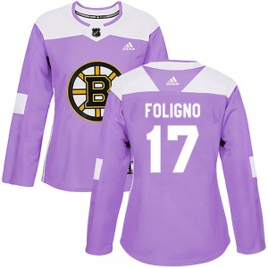 Women's Adidas Boston Bruins Nick Foligno Purple Fights Cancer Practice Jersey - Authentic