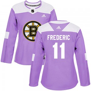 Women's Adidas Boston Bruins Trent Frederic Purple Fights Cancer Practice Jersey - Authentic