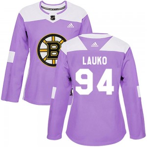 Women's Adidas Boston Bruins Jakub Lauko Purple Fights Cancer Practice Jersey - Authentic