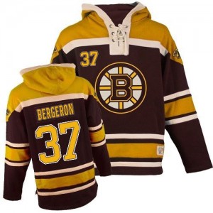 Youth Boston Bruins Patrice Bergeron Black Old Time Hockey Sawyer Hooded Sweatshirt - Authentic