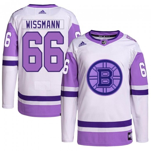 Men's Adidas Boston Bruins Kai Wissmann White/Purple Hockey Fights Cancer Primegreen Jersey - Authentic