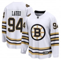 Youth Fanatics Branded Boston Bruins Jakub Lauko White Breakaway 100th Anniversary Jersey - Premier