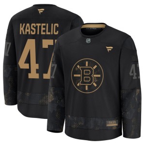 Youth Fanatics Boston Bruins Mark Kastelic Black 2024 Military Appreciation Practice Jersey - Premium