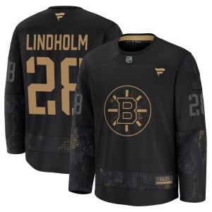 Youth Fanatics Boston Bruins Elias Lindholm Black 2024 Military Appreciation Practice Jersey - Premium