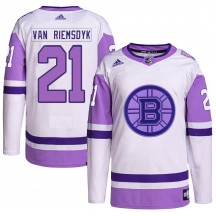 Men's Adidas Boston Bruins James van Riemsdyk White/Purple Hockey Fights Cancer Primegreen Jersey - Authentic