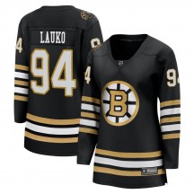 Women's Fanatics Branded Boston Bruins Jakub Lauko Black Breakaway 100th Anniversary Jersey - Premier