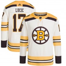 Youth Adidas Boston Bruins Milan Lucic Cream 100th Anniversary Primegreen Jersey - Authentic