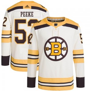 Youth Adidas Boston Bruins Andrew Peeke Cream 100th Anniversary Primegreen Jersey - Authentic