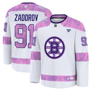 Men's Fanatics Boston Bruins Nikita Zadorov White 2024 Hockey Fights Cancer Practice Jersey - Premium