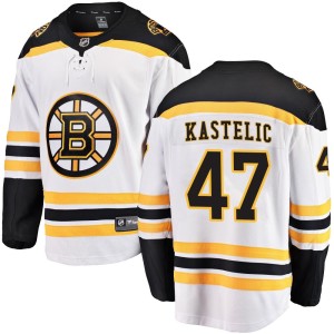 Youth Fanatics Branded Boston Bruins Mark Kastelic White Away Jersey - Breakaway