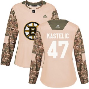 Women's Adidas Boston Bruins Mark Kastelic Camo Veterans Day Practice Jersey - Authentic