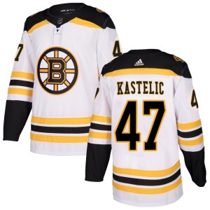 Youth Adidas Boston Bruins Mark Kastelic White Away Jersey - Authentic