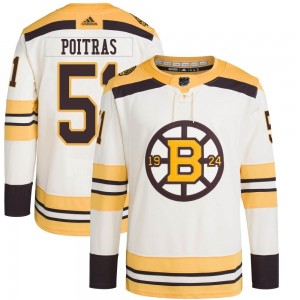 Men's Adidas Boston Bruins Matthew Poitras Cream 100th Anniversary Primegreen Jersey - Authentic