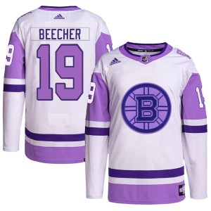Youth Adidas Boston Bruins Johnny Beecher White/Purple Hockey Fights Cancer Primegreen Jersey - Authentic