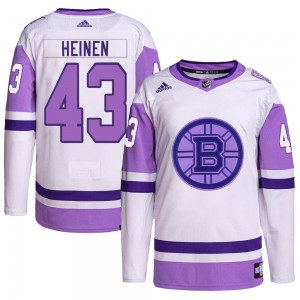 Youth Adidas Boston Bruins Danton Heinen White/Purple Hockey Fights Cancer Primegreen Jersey - Authentic