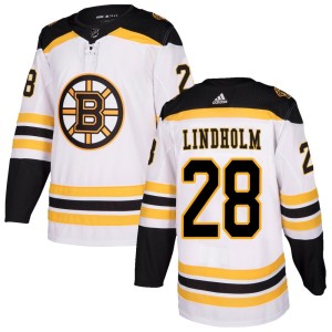 Men's Adidas Boston Bruins Elias Lindholm White Away Jersey - Authentic